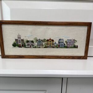 Judith Kirby STREET SCENE 1 Counted Cross Stitch Completed/ Framed No Glass 19x8